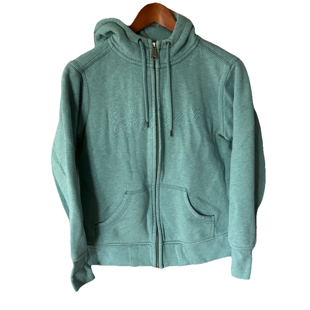 Youth Carhartt‎ Green Teal Zip Up Hooded Jacket Size M (8-10) Durable Outdoor